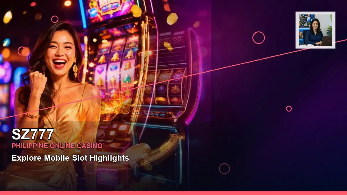 SZ777 fruit reels online slot games featuring an adult Filipina casino host with a left close-up composition